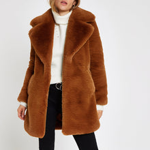 Brown faux fur longline coat