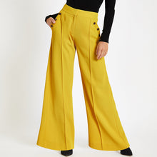 Yellow button wide leg trousers