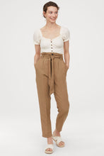 Linen-blend paper bag trousers